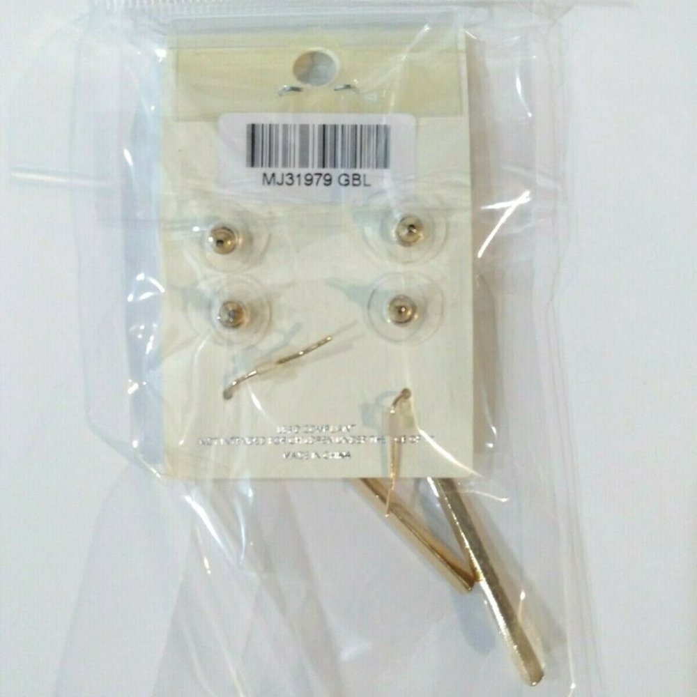 3/$10 Gold Tone Blue Square & Dangle Earrings 3pc - Picture 3 of 6